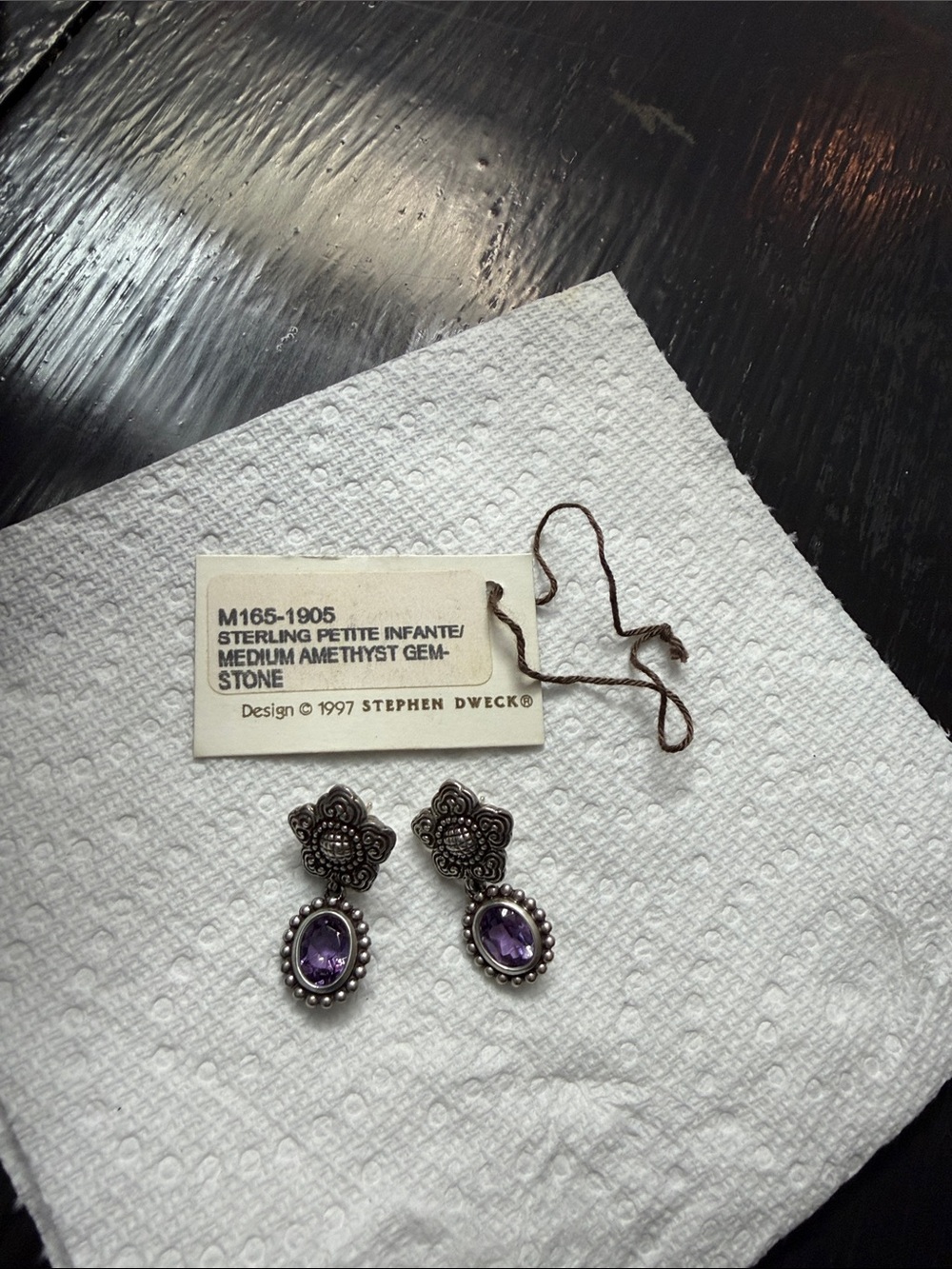 Stephen Dweck Sterling Silver Amethyst Drop Earrings - Violet Stones